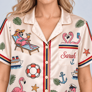 Personalized Flamingo Cruise Satin Pajama Set for Women - FlamingoAholic