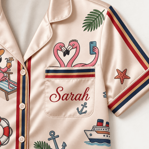 Personalized Flamingo Cruise Satin Pajama Set for Women - FlamingoAholic