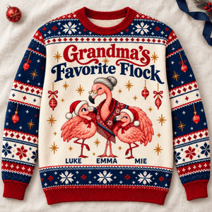 Personalized Grandma's Favorite Flock Christmas Sweater & Cardigan With Grandkids Names - FlamingoAholic
