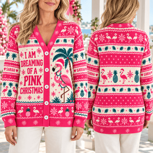 Personalized I Am Dreaming Of A Pink Christmas Flamingo Knitted Sweater & Cardigan - FlamingoAholic