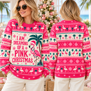 Personalized I Am Dreaming Of A Pink Christmas Flamingo Knitted Sweater & Cardigan - FlamingoAholic