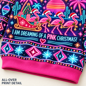 Personalized Neon Pink Christmas Flamingo Sweater & Hoodie - FlamingoAholic