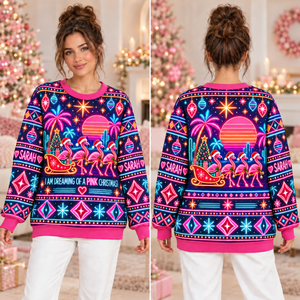 Personalized Neon Pink Christmas Flamingo Sweater & Hoodie - FlamingoAholic