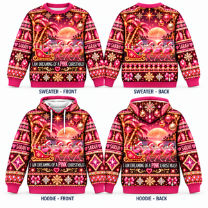 Personalized Pink Christmas Flamingo Sweater & Hoodie - FlamingoAholic