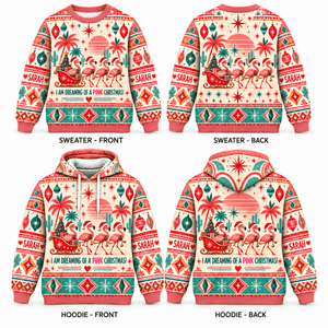 Personalized Pink Christmas Flamingo Sweater & Hoodie - FlamingoAholic