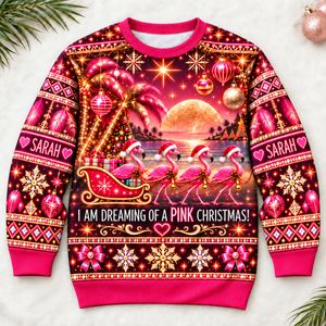 Personalized Pink Christmas Flamingo Sweater & Hoodie - FlamingoAholic