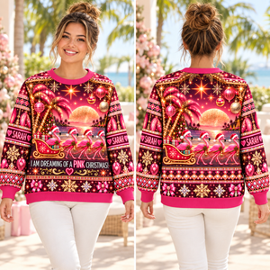 Personalized Pink Christmas Flamingo Sweater & Hoodie - FlamingoAholic