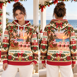 Personalized Pink Christmas Flamingo Sweater & Hoodie - FlamingoAholic