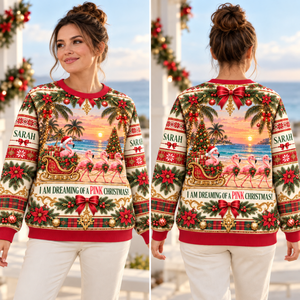 Personalized Pink Christmas Flamingo Sweater & Hoodie - FlamingoAholic
