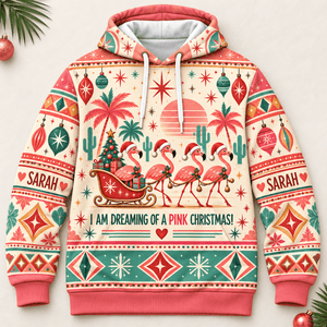 Personalized Pink Christmas Flamingo Sweater & Hoodie - FlamingoAholic