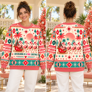 Personalized Pink Christmas Flamingo Sweater & Hoodie - FlamingoAholic