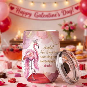 Personalized Queen Flamingo Wine Tumbler - Funny Single Woman Gift - FlamingoAholic