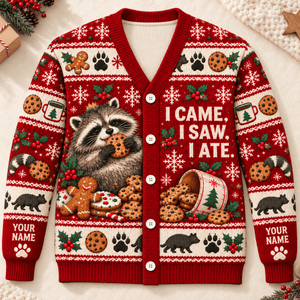 Personalized Raccoon Christmas Knitted Sweater & Cardigan – Cookie Lover - FlamingoAholic