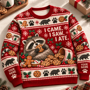 Personalized Raccoon Christmas Knitted Sweater & Cardigan – Cookie Lover - FlamingoAholic