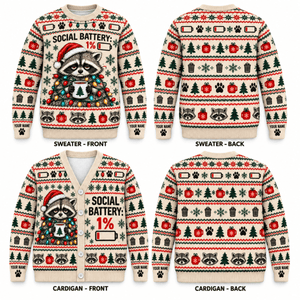 Personalized Raccoon Christmas Knitted Sweater & Cardigan – Cream - FlamingoAholic