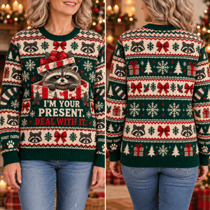 Personalized Raccoon Christmas Knitted Sweater & Cardigan – I'm Your Present - FlamingoAholic
