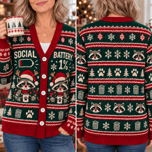 Personalized Raccoon Christmas Knitted Sweater & Cardigan – Social Battery 1% - FlamingoAholic