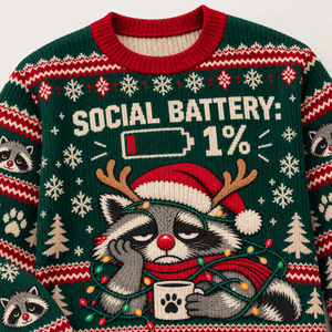Personalized Raccoon Christmas Knitted Sweater & Cardigan – Social Battery 1% - FlamingoAholic