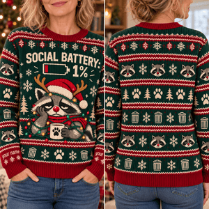 Personalized Raccoon Christmas Knitted Sweater & Cardigan – Social Battery 1% - FlamingoAholic