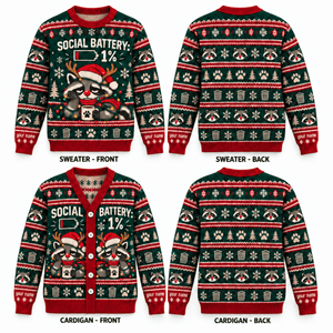 Personalized Raccoon Christmas Knitted Sweater & Cardigan – Social Battery 1% - FlamingoAholic