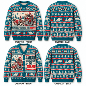 Personalized Raccoon Christmas Knitted Sweater & Cardigan – Trash Dash - FlamingoAholic