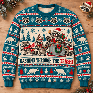 Personalized Raccoon Christmas Knitted Sweater & Cardigan – Trash Dash - FlamingoAholic