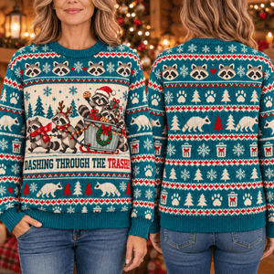 Personalized Raccoon Christmas Knitted Sweater & Cardigan – Trash Dash - FlamingoAholic