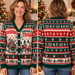 Personalized Raccoon Christmas Knitted Sweater & Cardigan – Trash Sleigh - FlamingoAholic
