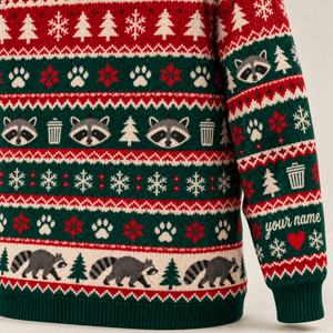 Personalized Raccoon Christmas Knitted Sweater & Cardigan – Trash Sleigh - FlamingoAholic