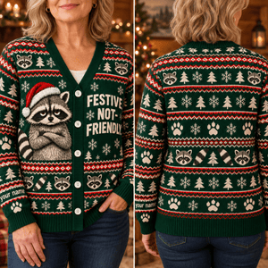 Personalized Raccoon Knitted Sweater & Cardigan – Festive Not Friendly - FlamingoAholic