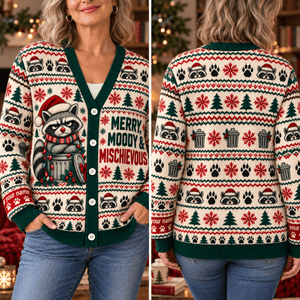Personalized Raccoon Knitted Sweater & Cardigan – Merry, Moody & Mischievous - FlamingoAholic