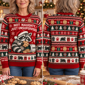 Personalized Raccoon Knitted Sweater & Cardigan – Not Naughty - FlamingoAholic
