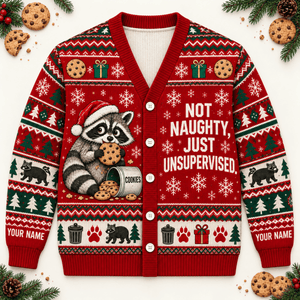 Personalized Raccoon Knitted Sweater & Cardigan – Not Naughty - FlamingoAholic