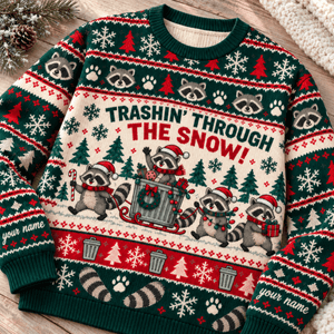 Personalized Raccoon Knitted Sweater & Cardigan – Trashin' Through the Snow - FlamingoAholic