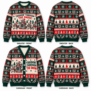 Personalized Raccoon Knitted Sweater & Cardigan – Trashin' Through the Snow - FlamingoAholic