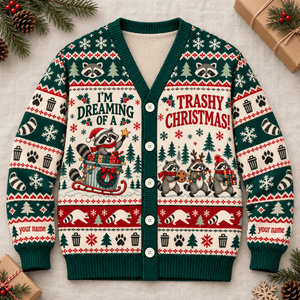 Personalized Raccoon Knitted Sweater & Cardigan – Trashy Christmas - FlamingoAholic