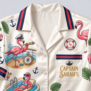 Personalized Set Sail Stay Sassy Flamingo Cruise Satin Pajama Set for Women - FlamingoAholic