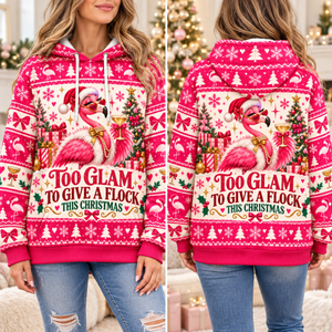 Personalized Too Glam To Give A Flock This Christmas Flamingo Sweater & Hoodie - FlamingoAholic