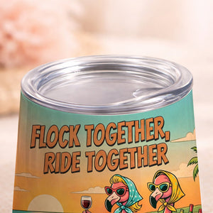 Retro Funny Personalized Flamingo Wine Tumbler - Custom Name "Besties Road Trip" Gift - FlamingoAholic