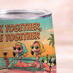 Retro Funny Personalized Flamingo Wine Tumbler - Custom Name "Besties Road Trip" Gift - FlamingoAholic
