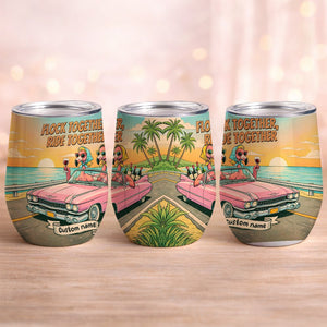 Retro Funny Personalized Flamingo Wine Tumbler - Custom Name "Besties Road Trip" Gift - FlamingoAholic
