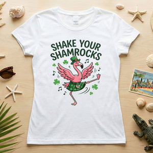 Shake Your Shamrocks Dancing Flamingo St. Patrick's Day T-Shirt - Funny Irish Party Tee for Women - FlamingoAholic