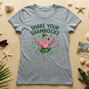 Shake Your Shamrocks Dancing Flamingo St. Patrick's Day T-Shirt - Funny Irish Party Tee for Women - FlamingoAholic