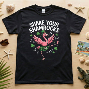 Shake Your Shamrocks Dancing Flamingo St. Patrick's Day T-Shirt - Funny Irish Party Tee for Women - FlamingoAholic