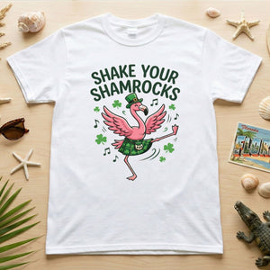 Shake Your Shamrocks Dancing Flamingo St. Patrick's Day T-Shirt - Funny Irish Party Tee for Women - FlamingoAholic