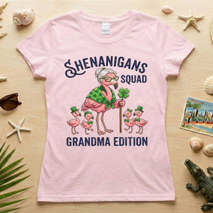 Shenanigans Squad Grandma Edition St. Patrick's Day Flamingo Shirt - Funny Irish Family Group Tee - FlamingoAholic