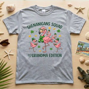 St. Patrick's Day Shenanigans Squad Flamingo Grandma T-Shirt - Lucky Irish Family Matching Gift - FlamingoAholic