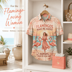 Women's Flamingo Hawaiian Shirt, Tropical Beach Button Up Shirt, Pink Flamingo Shirt for Women, Funny Vacation Shirt, Flamingo Lover Gift - FlamingoAholic