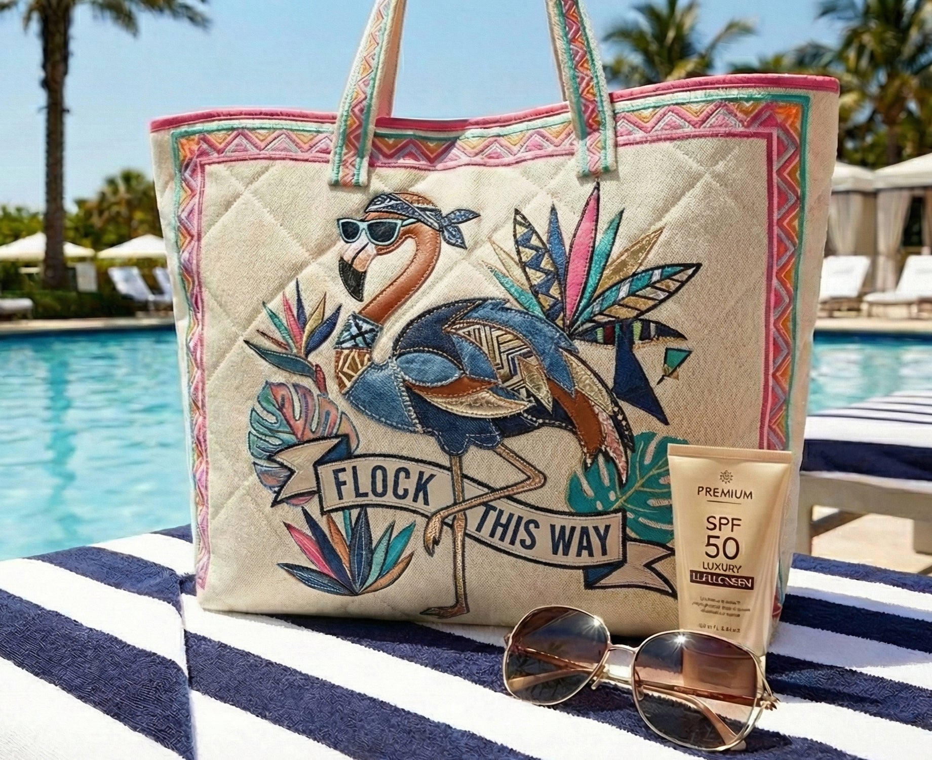 Luxury Bohemian Quilted Flamingo Tote Bag - Custom Tropical Carryall Gift for Mom
