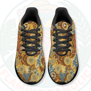 Women's Retro Tie-Dye Flamingo Pickleball Cloud Sneakers, showing the chunky white sole and groovy pattern.
